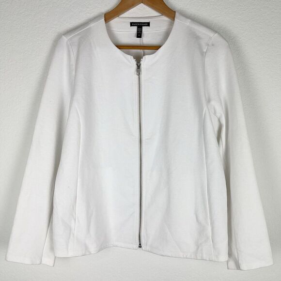 Eileen Fisher Jackets & Blazers - Eileen Fisher White Organic Cotton Ponte Zip-Front Jacket Sz Small Petite​​​